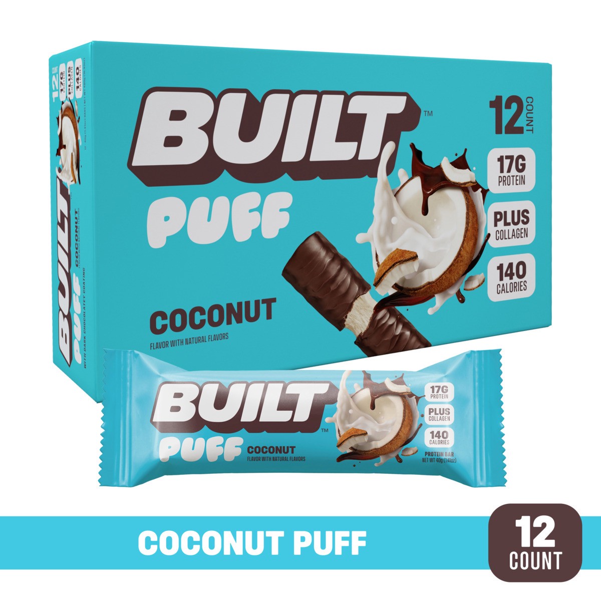 slide 1 of 12, Built Bar Puff Protein Bar, Coconut, 12ct Box, 12 ct