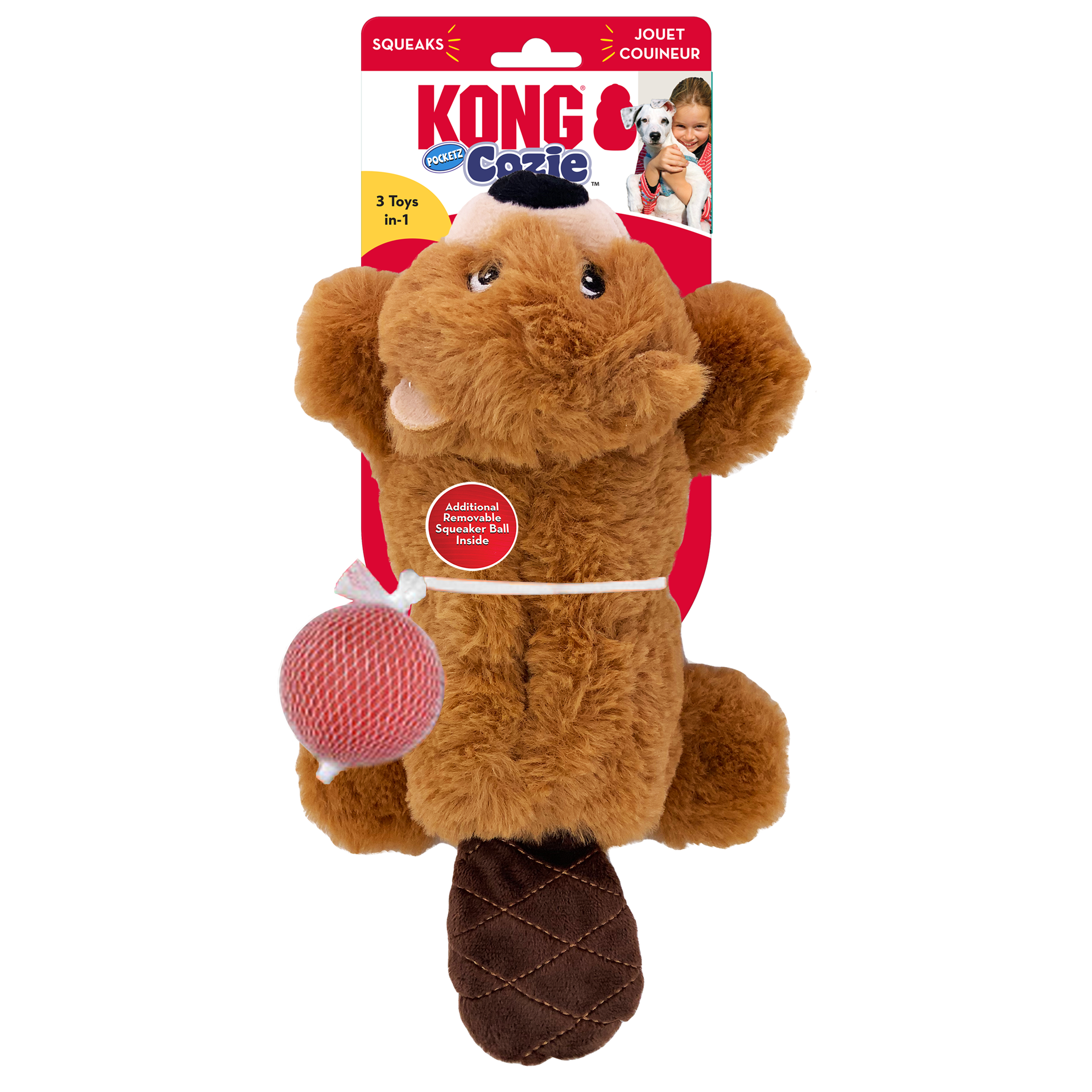 slide 4 of 4, KONG "KONG Cozie Pocketz Beaver Dog Toy Large", 1 ct