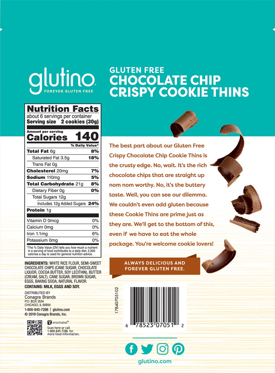 slide 5 of 6, Glutino Gluten Free Crispy Chocolate Chip Cookie Thins 6 oz, 6 oz