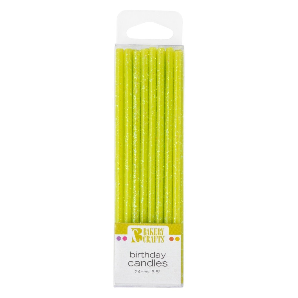 slide 1 of 1, Bakery Crafts Glitter Slim Lime Birthday Candles, 24 ct