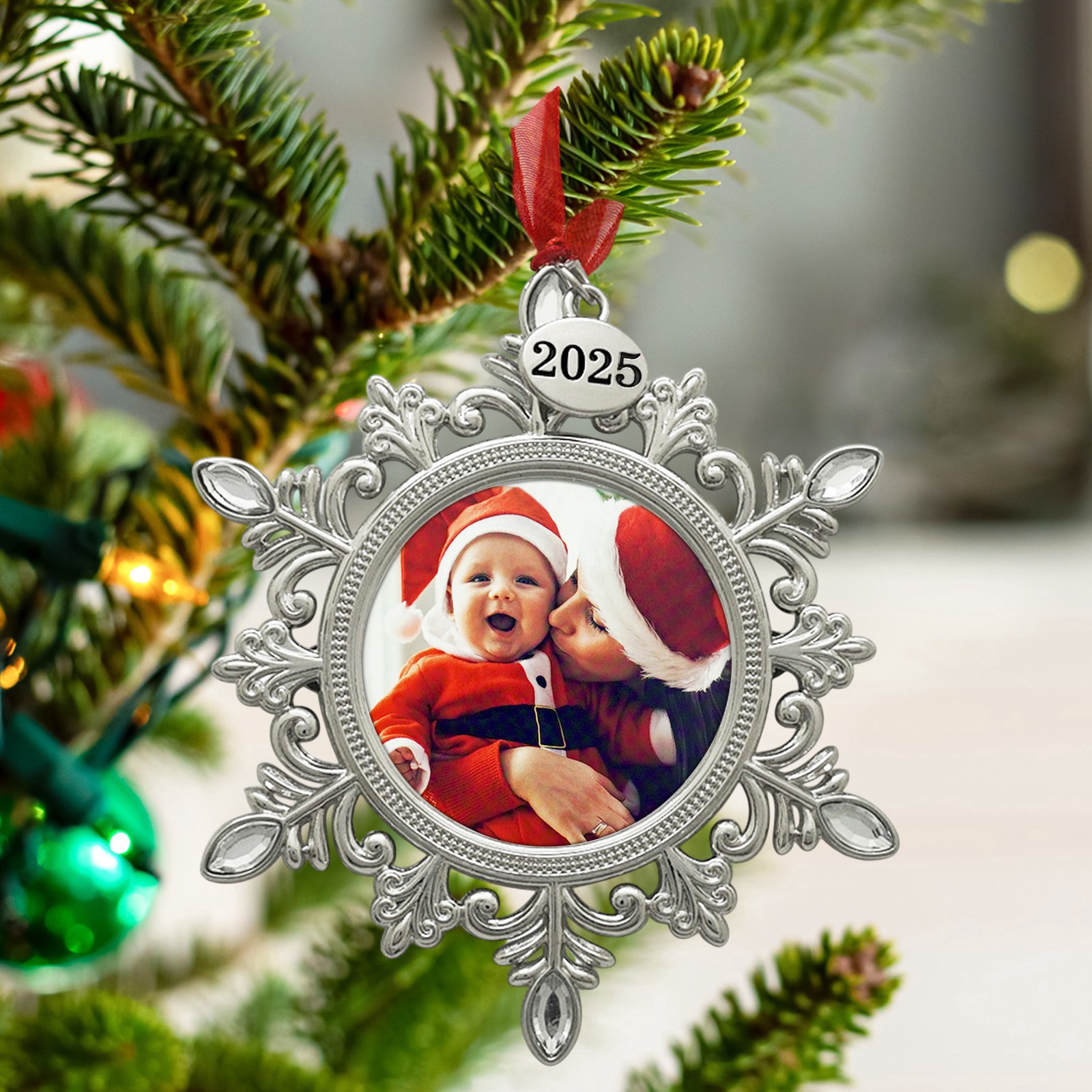 slide 2 of 3, 2" X 2" Silver Jeweled Snowflake Metal Ornament Frame By Studio Decor, 2 in x 2 in