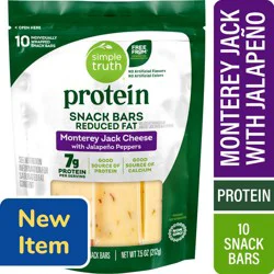 Simple Truth Protein Reduced Fat Monterey Jack Cheese with Jalapeño Peppers Snack Bars, 10 ct / 0.75 oz