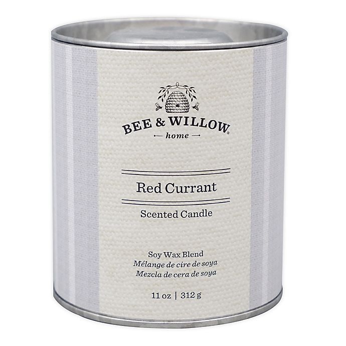 slide 1 of 3, Bee & Willow Home Red Currant Tin Candle with Grey Linen Design, 11 oz