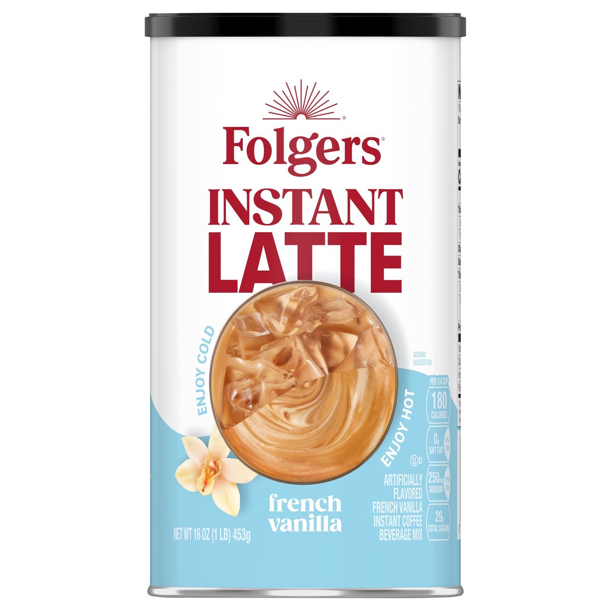 slide 2 of 4, Folgers French Vanilla Instant Latte, Artificially Flavored Instant Coffee Beverage Mix, 16-Ounce Canister, 16 oz