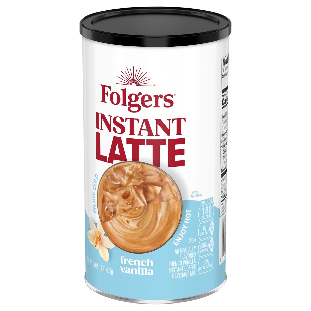 slide 3 of 4, Folgers French Vanilla Instant Latte, Artificially Flavored Instant Coffee Beverage Mix, 16-Ounce Canister, 16 oz