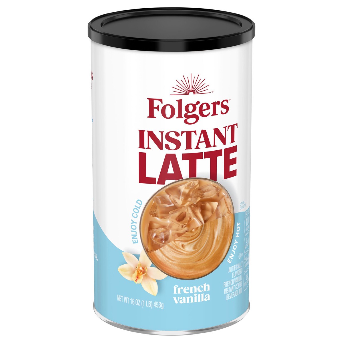slide 4 of 4, Folgers French Vanilla Instant Latte, Artificially Flavored Instant Coffee Beverage Mix, 16-Ounce Canister, 16 oz
