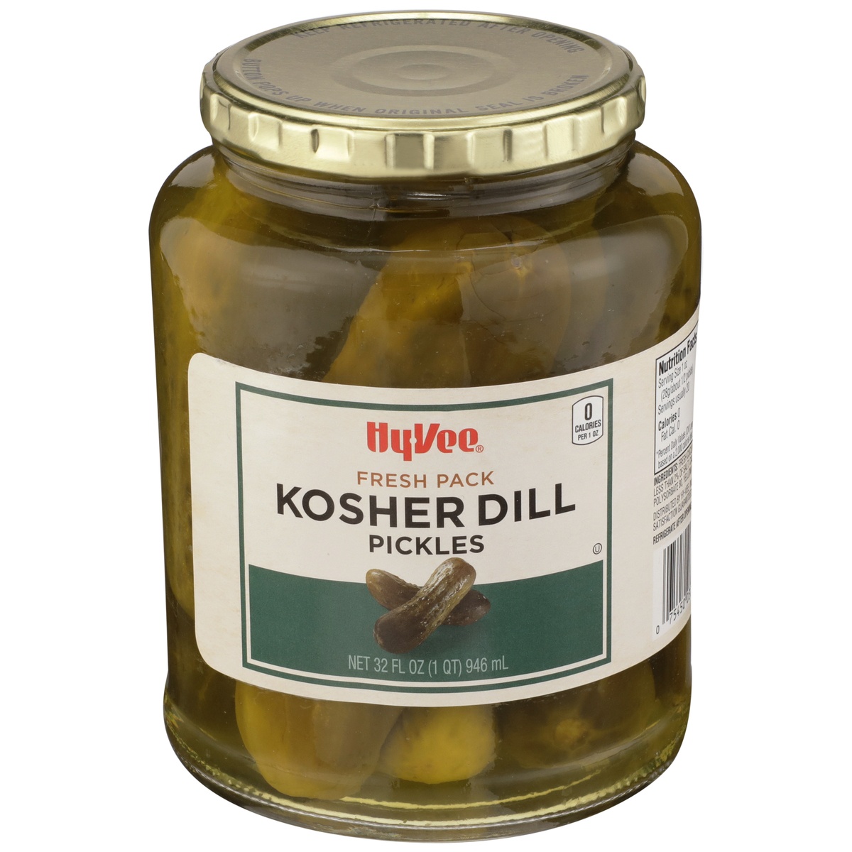 slide 1 of 1, Hy-vee Kosher Dill Pickles, 32 fl oz