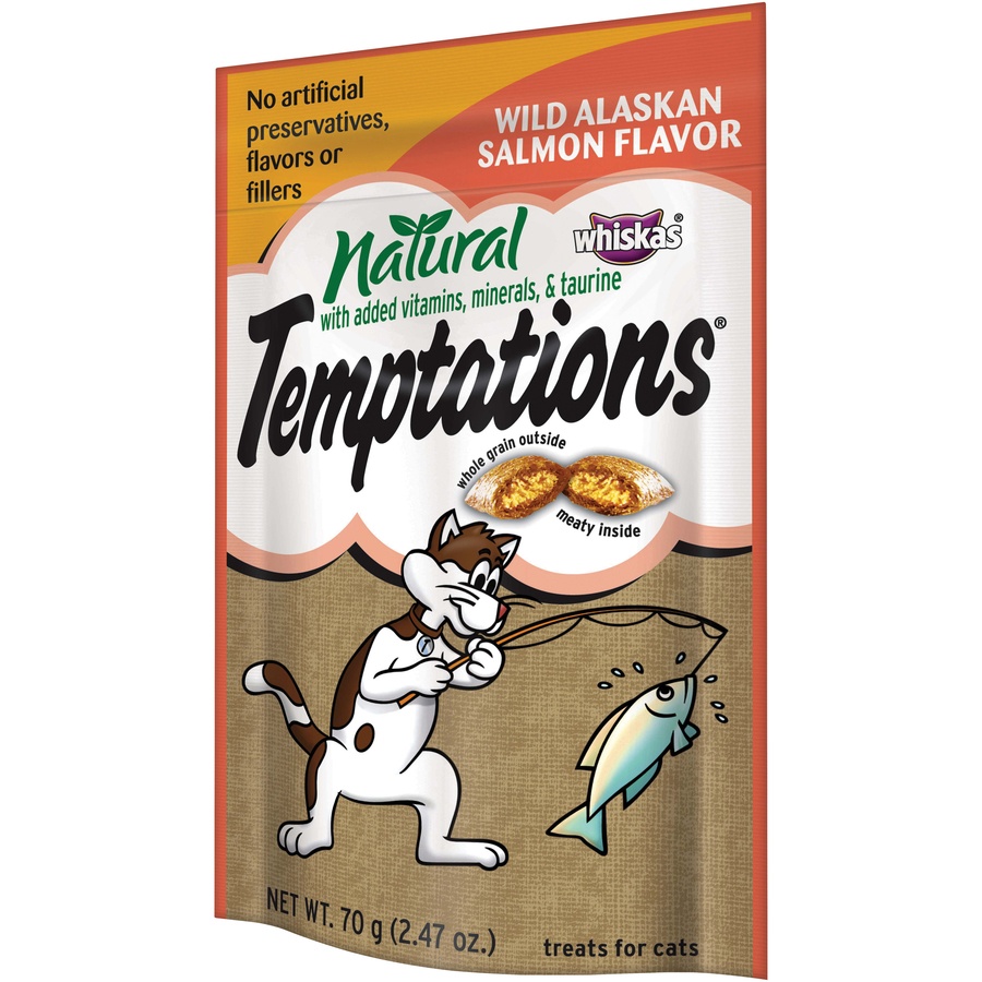 slide 1 of 3, Temptations Treats for Cats, Wild Alaskan Salmon Flavor, 2.47 oz