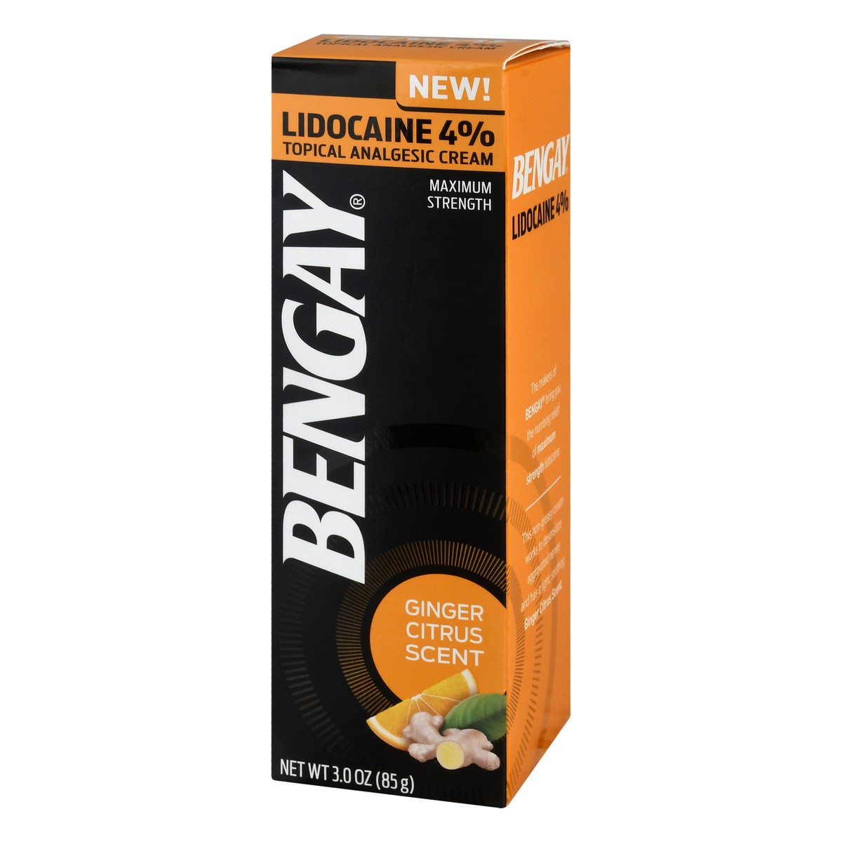slide 3 of 9, BENGAY Lidocaine Cream, Pain Reliever, Pain Relief Cream, Non-Greasy Topical Analgesic, Numbing Relief, Maximum Strength 4% Lidocaine HCI; Ginger Citrus Scent, 3 oz.; Pack of 1, 3 oz