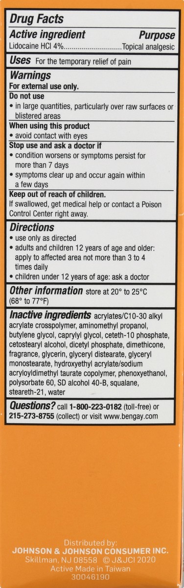 slide 5 of 9, BENGAY Lidocaine Cream, Pain Reliever, Pain Relief Cream, Non-Greasy Topical Analgesic, Numbing Relief, Maximum Strength 4% Lidocaine HCI; Ginger Citrus Scent, 3 oz.; Pack of 1, 3 oz