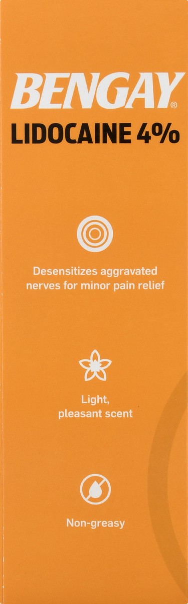 slide 7 of 9, BENGAY Lidocaine Cream, Pain Reliever, Pain Relief Cream, Non-Greasy Topical Analgesic, Numbing Relief, Maximum Strength 4% Lidocaine HCI; Ginger Citrus Scent, 3 oz.; Pack of 1, 3 oz