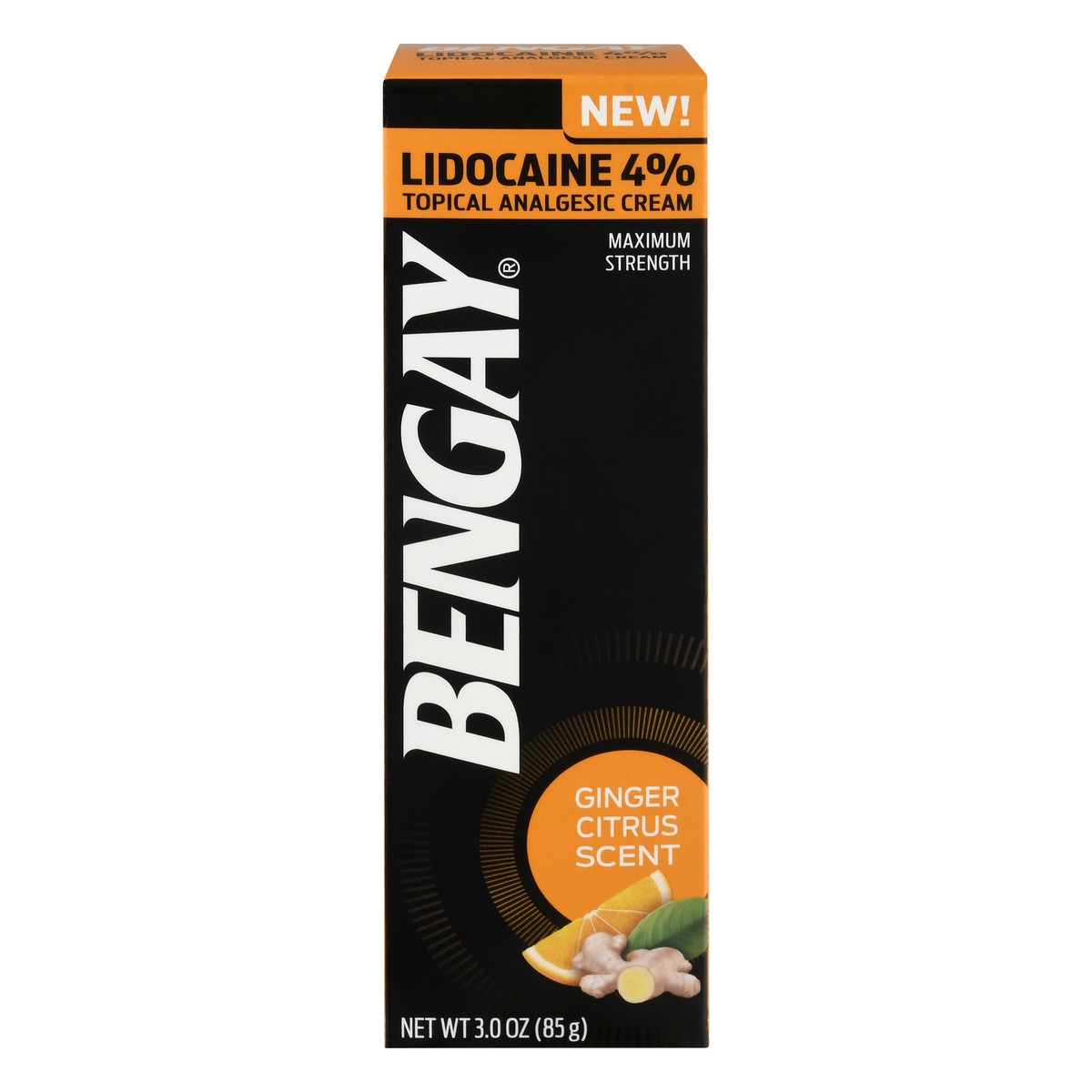 slide 1 of 9, BENGAY Lidocaine Cream, Pain Reliever, Pain Relief Cream, Non-Greasy Topical Analgesic, Numbing Relief, Maximum Strength 4% Lidocaine HCI; Ginger Citrus Scent, 3 oz.; Pack of 1, 3 oz