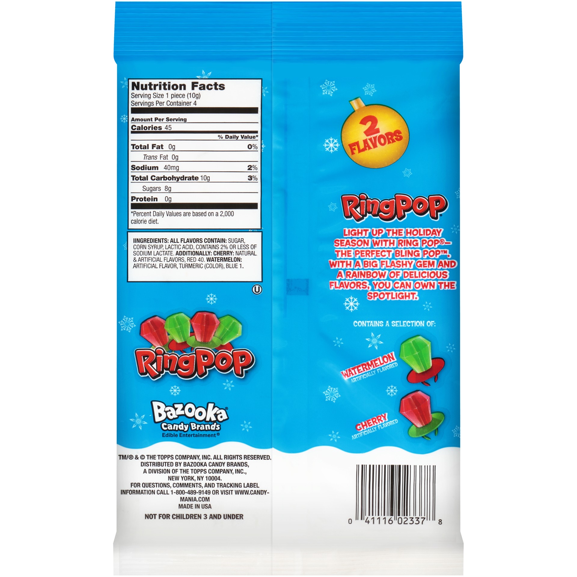 slide 3 of 6, Ring Pop Christmas Lolli Individually Wrapped Candy Cherry and Watermelon, 4 ct