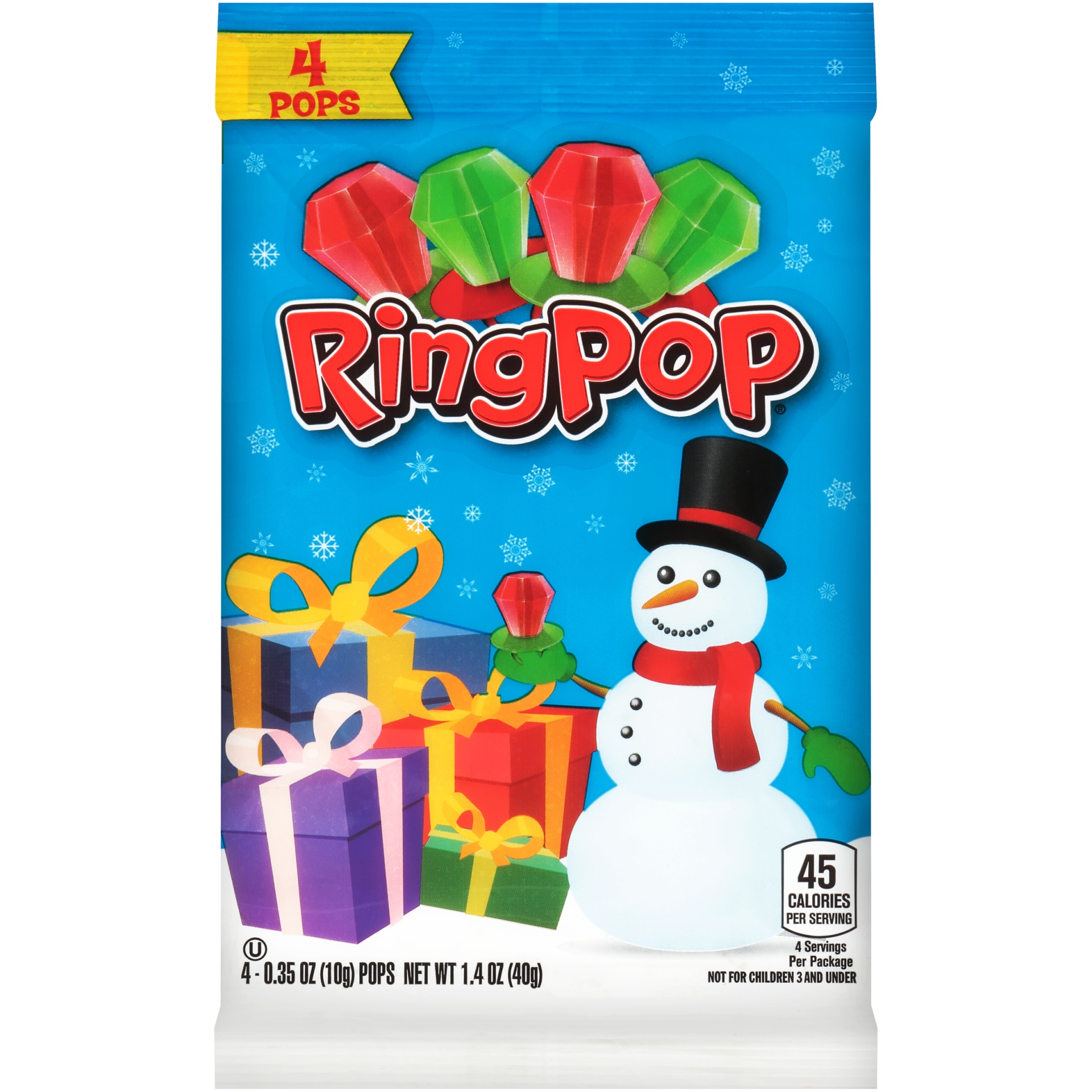 slide 1 of 1, Ring Pop Christmas Lolli Individually Wrapped Candy Cherry and Watermelon, 4 ct