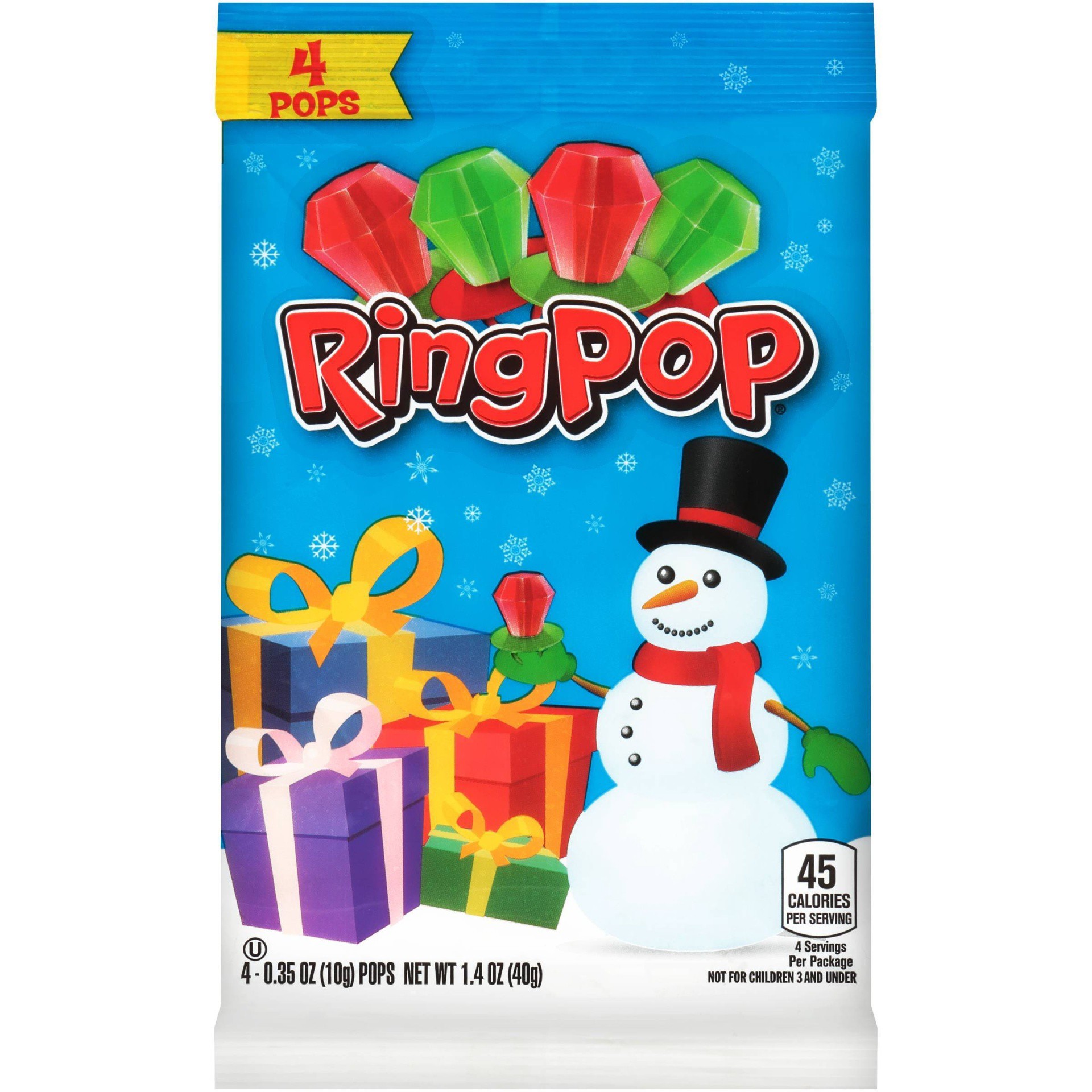 slide 1 of 6, Ring Pop Christmas Lolli Individually Wrapped Candy Cherry and Watermelon, 4 ct