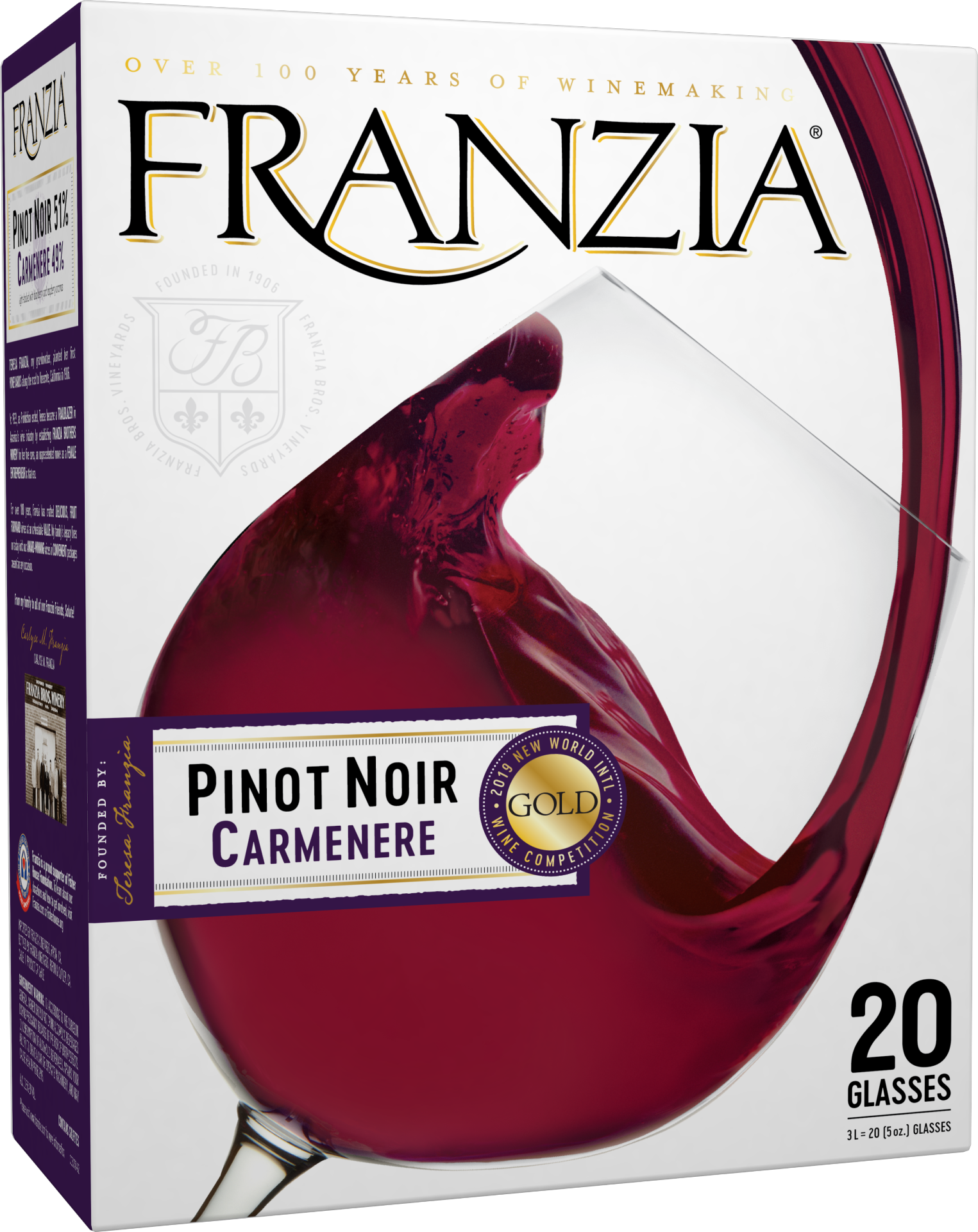 slide 1 of 4, Franzia Pinot Noir / Carmenere Red Wine, 3 liter box