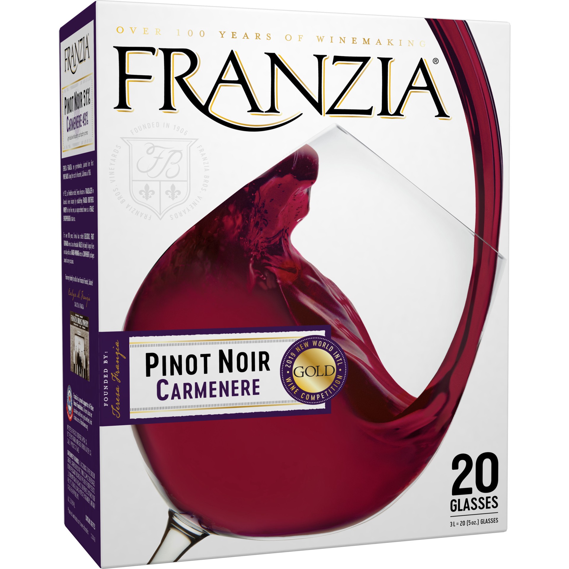 slide 1 of 4, Franzia Pinot Noir/Carmenere, Red Wine, Chile, 1 ct, 3L Box, 3 liter