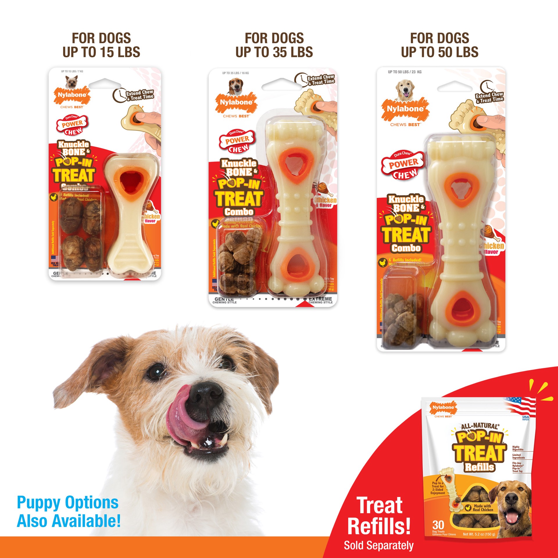 slide 7 of 10, Nylabone Power Chew Knuckle Bone & Pop-In Treat Toy Combo Chicken Pop-In Large/Giant - Up to 50 lbs.(1 Count), LG