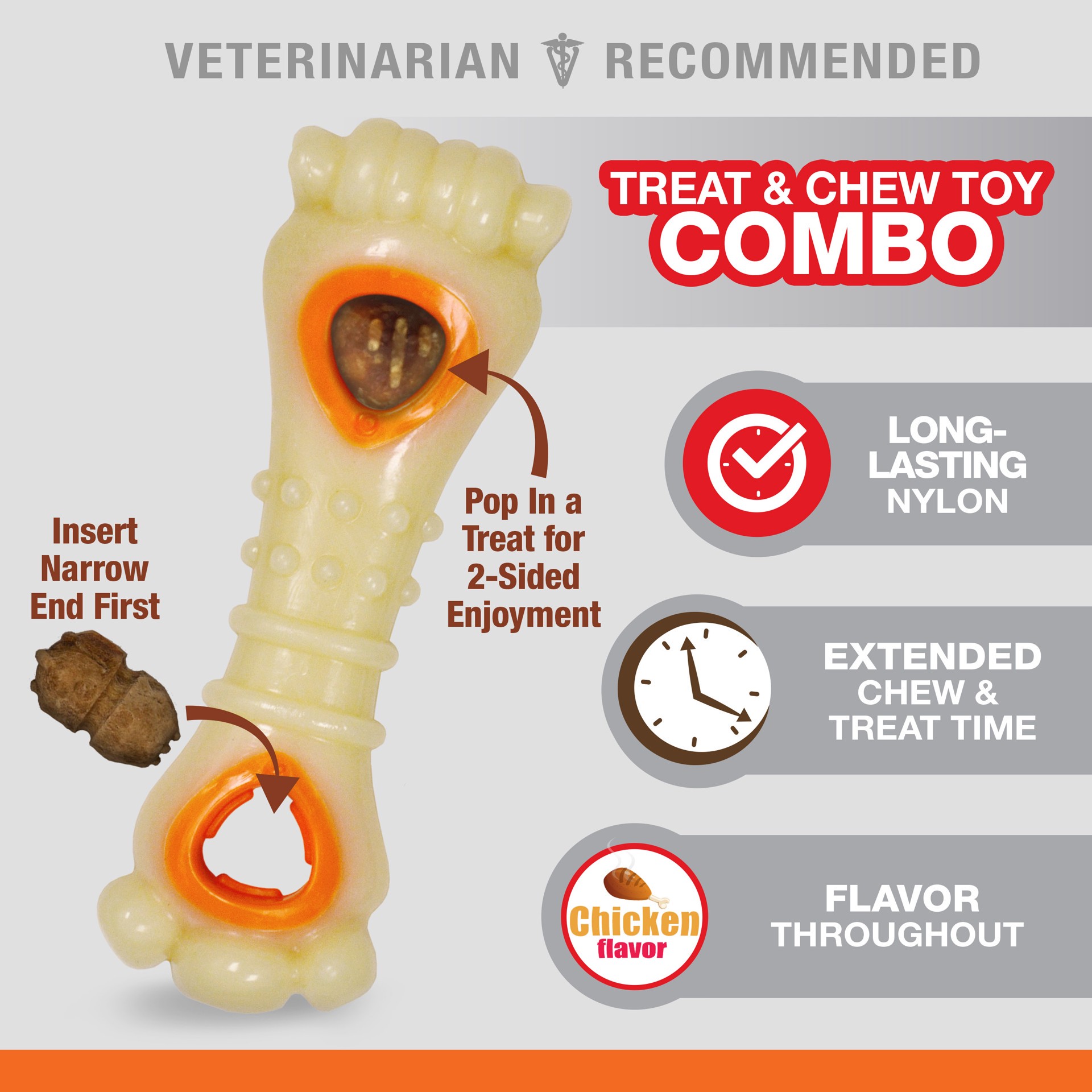 slide 9 of 10, Nylabone Power Chew Knuckle Bone & Pop-In Treat Toy Combo Chicken Pop-In Large/Giant - Up to 50 lbs.(1 Count), LG