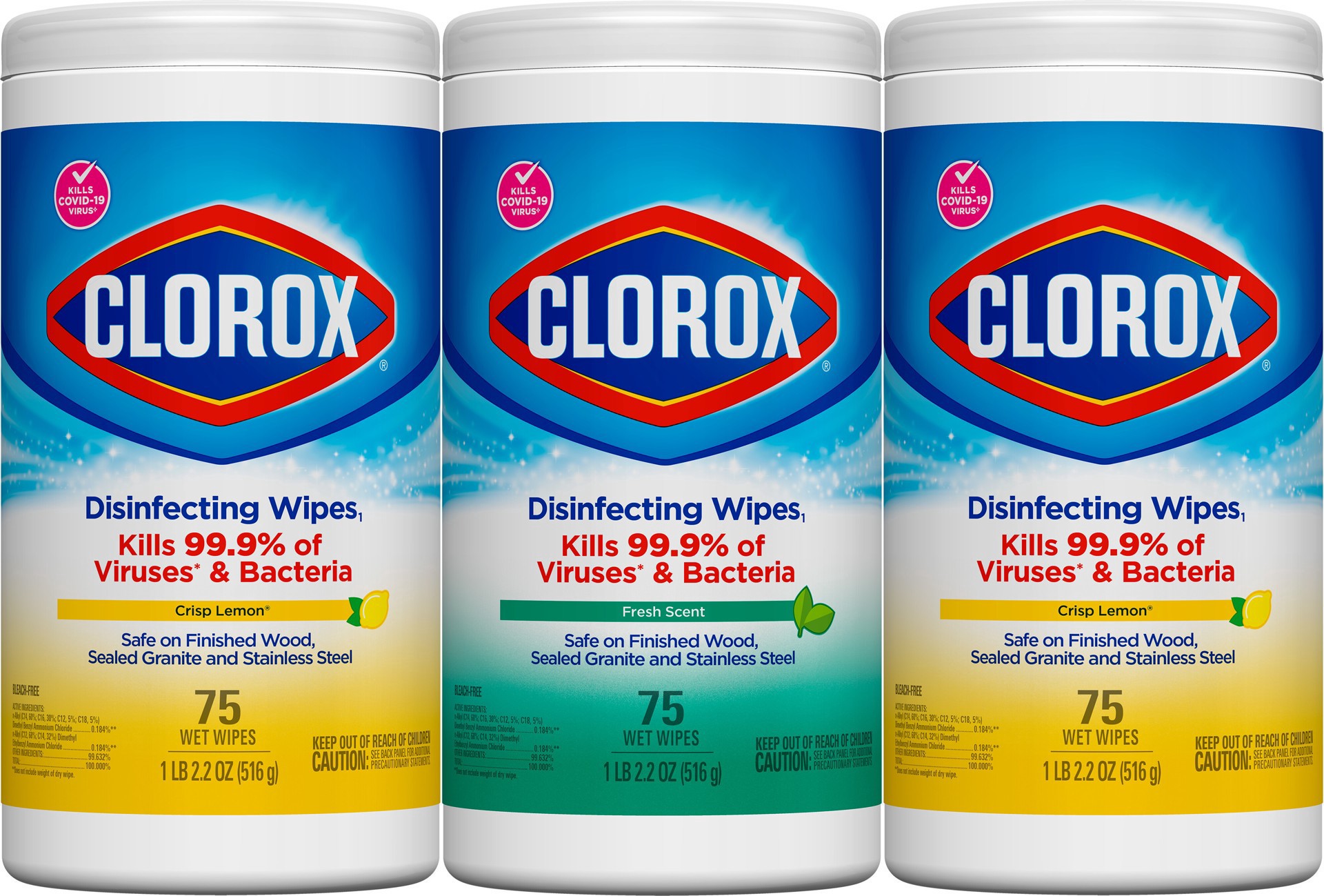 slide 3 of 5, Clorox Disinfecting Wipes Value Pack, Bleach Free Cleaning Wipes, 75 Count Each, Pack of 3 (30208) (Package May Vary), 3 ct