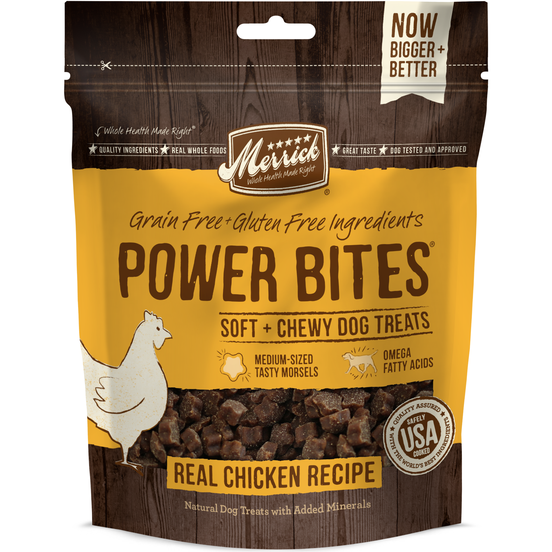 slide 1 of 4, Merrick Power Bites Dog Treats, Real Chicken Recipe - 6 oz Bag, 6 oz