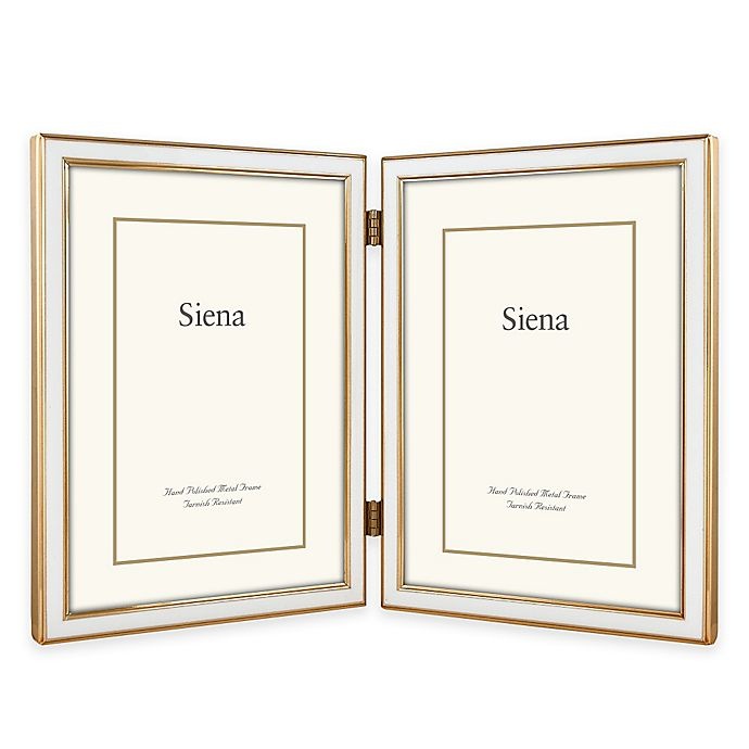 slide 1 of 1, Siena Metallics 2-Photo Narrow Enamel Frame - White/Gold, 5 in x 7 in