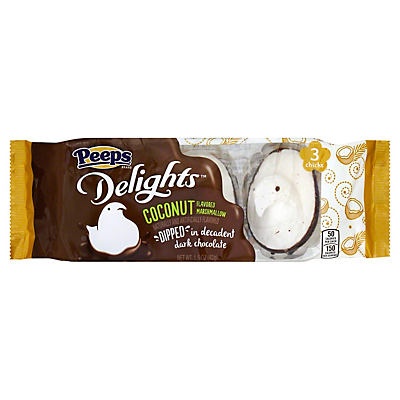 slide 1 of 1, Peeps Delight Coconut Marshmallow Chicks Dipped In Dark Chocolate, 1.5 oz