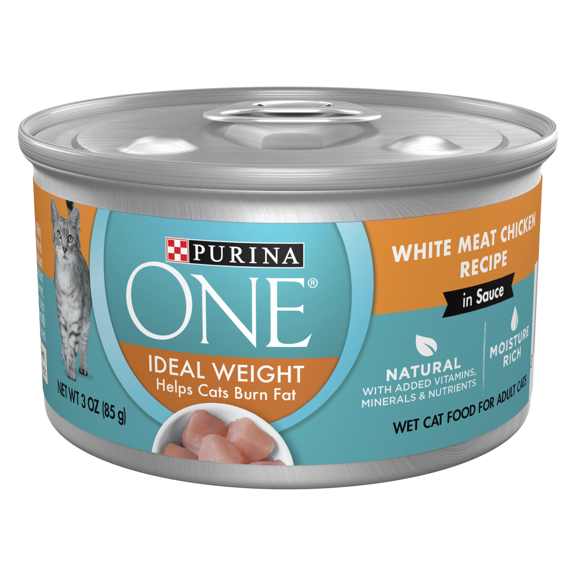 slide 1 of 8, ONE Purina ONE Natural Weight Control Wet Cat Food, Ideal Weight White Meat Chicken Recipe in Sauce, 3 oz