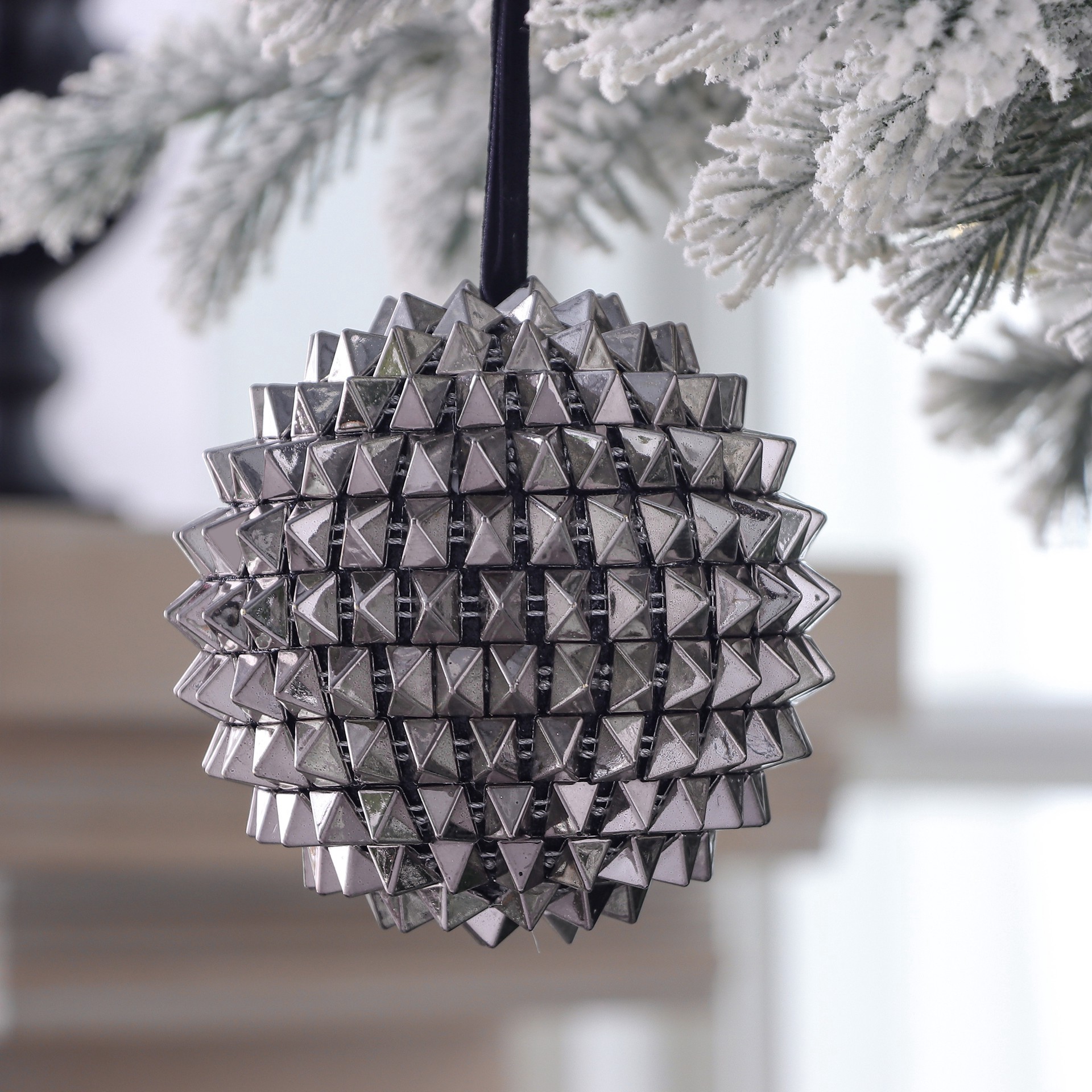 slide 3 of 5, 4" Silver Spikes Ball Ornament By Ashland, 4 in x 4 in x 4 in