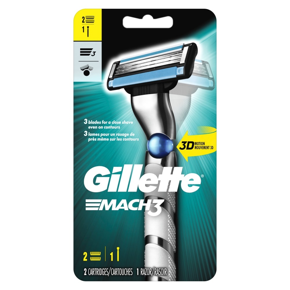 slide 1 of 1, Gillette Mach3 3D Men's Razor Handle + 2 Blade Refills, 1 ct