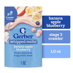 Gerber Stage 3 Baby Food Snacks, Banana Apple Blueberry Whipped Melts, Baby Led Feeding