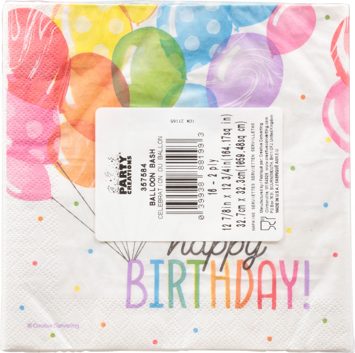 slide 4 of 9, Party Creations Creative Converting Balloon Lunch Napkin, 16 ct