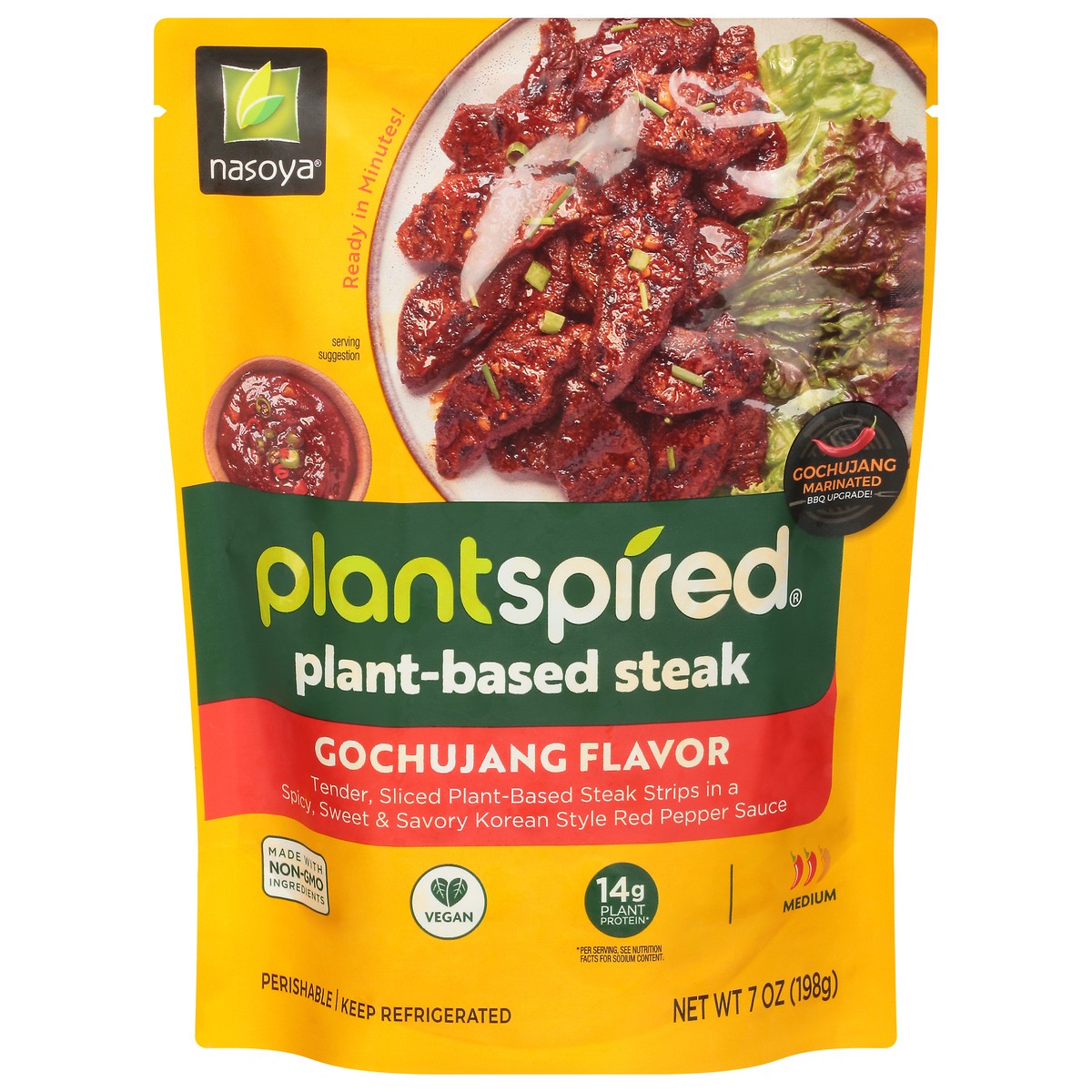 slide 1 of 9, Nasoya Plantspired Medium Gochujang Flavor Plant-Based Steak 7 oz, 7 oz