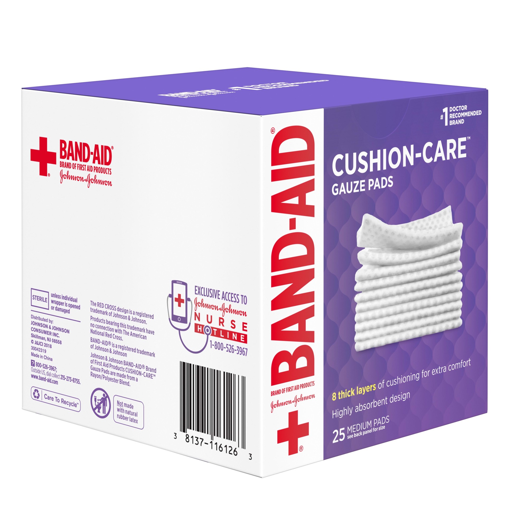 slide 3 of 5, BAND-AID Cushion Care Sterile Gauze Pads for Protection of Minor Cut, Scrapes & Burns, Non-Adhesive & Wound Care Dressing Pads, Medium Size, 3 inches x 3 inches, 25 ct, 25 ct