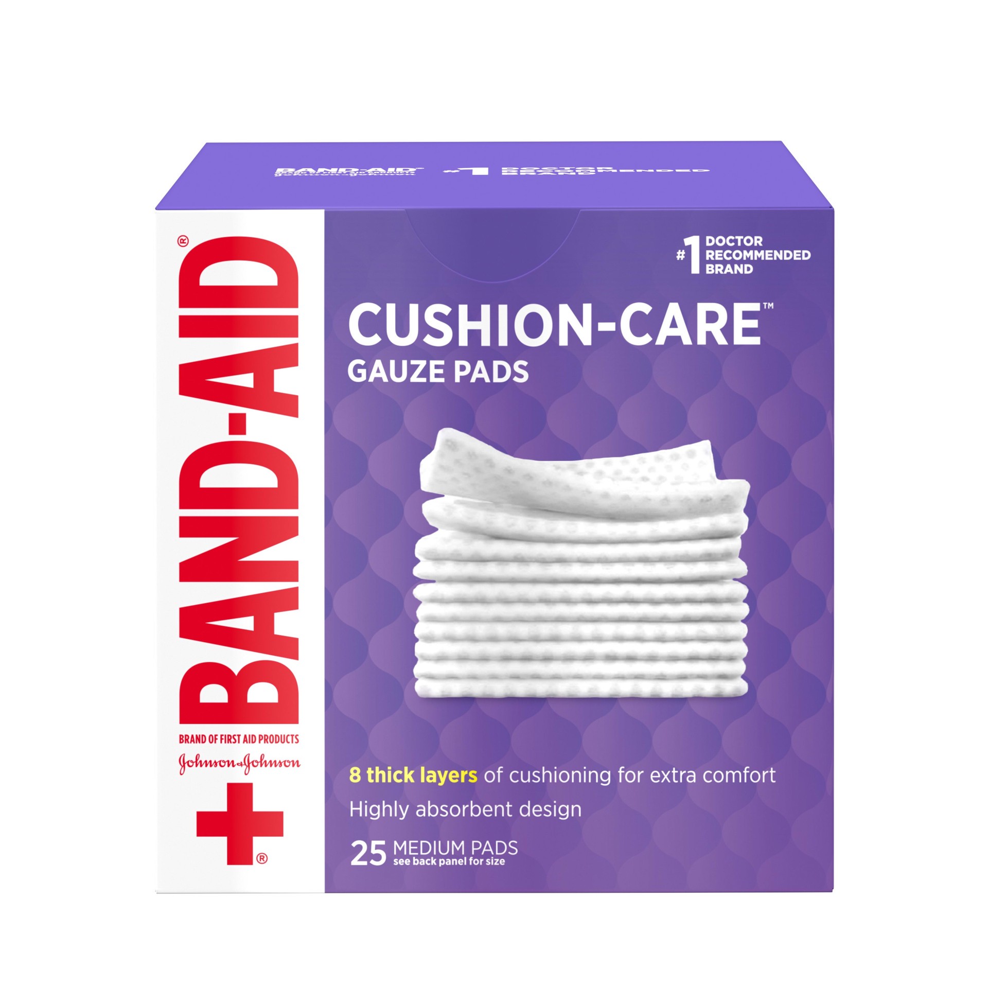slide 1 of 5, BAND-AID Cushion Care Sterile Gauze Pads for Protection of Minor Cut, Scrapes & Burns, Non-Adhesive & Wound Care Dressing Pads, Medium Size, 3 inches x 3 inches, 25 ct, 25 ct