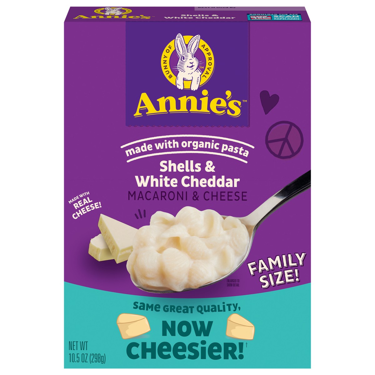 slide 1 of 8, Annie's Shells and White Cheddar, Made with Organic Pasta and Real Cheese, Family Size, 10.5 oz, 10.5 oz