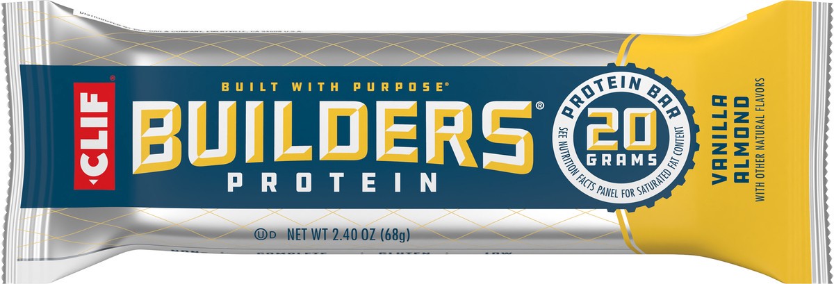 slide 6 of 9, CLIF Builders - Vanilla Almond Flavor - Protein Bar - Gluten-Free - Non-GMO - Low Glycemic - 20g Protein - 2.4 oz., 1.69 oz