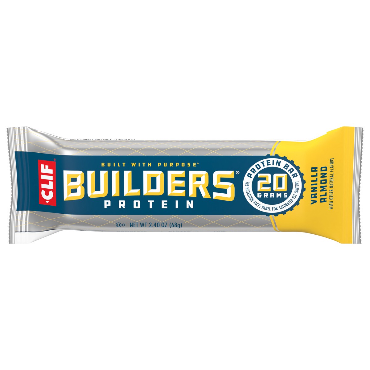 slide 1 of 9, CLIF Builders - Vanilla Almond Flavor - Protein Bar - Gluten-Free - Non-GMO - Low Glycemic - 20g Protein - 2.4 oz., 1.69 oz