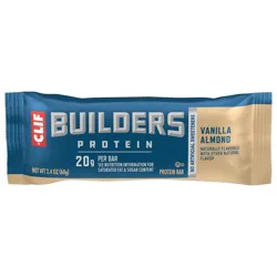 CLIF BUILDERS Protein Bar - Vanilla Almond Flavor - 20g Plant Based Protein - Gluten Free - Non-GMO - Low Glycemic - No Artificial Sweeteners - 2.4 oz.