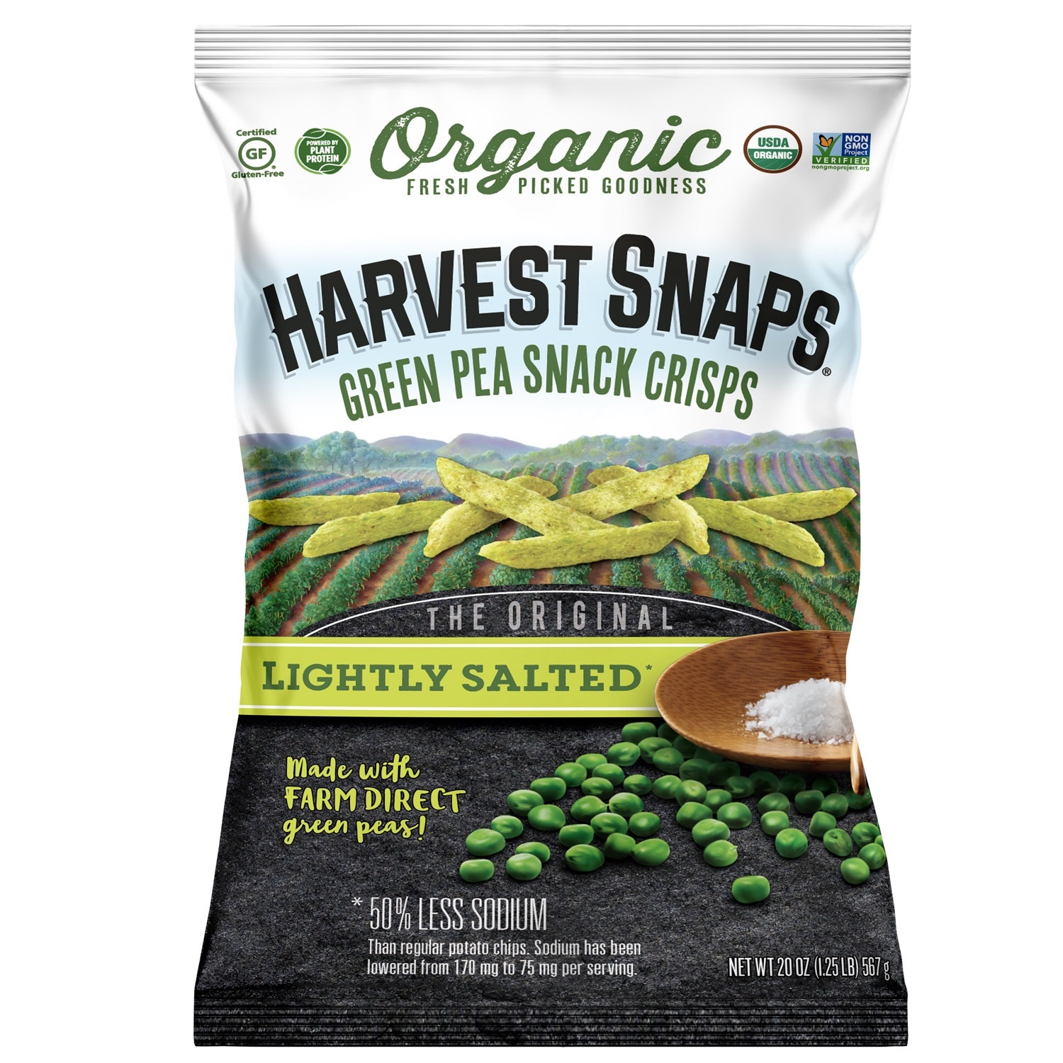 slide 1 of 1, Harvest Snaps Organic Green Pea Snack Crisps Lightly Salted, 