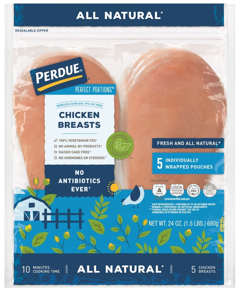 slide 1 of 9, PERDUE PERFECT PORTIONS Boneless Skinless Chicken Breast All Natural, 24 oz