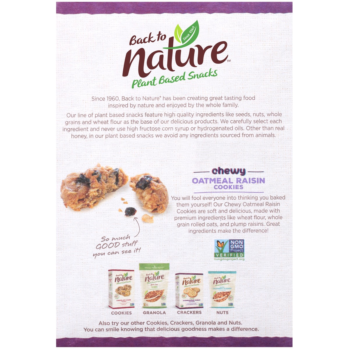 slide 2 of 13, Back to Nature™ Plant Based Snacks Chewy Oatmeal Raisin Cookies 8 oz. Box, 8 oz