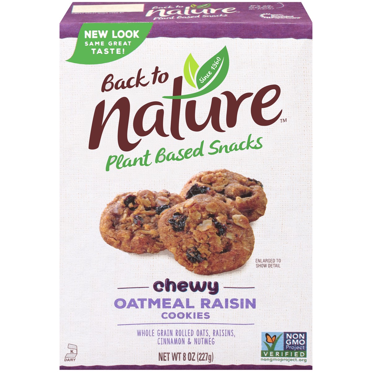 slide 1 of 13, Back to Nature™ Plant Based Snacks Chewy Oatmeal Raisin Cookies 8 oz. Box, 8 oz