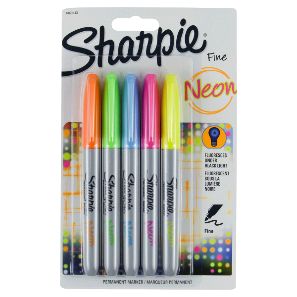 slide 1 of 2, Sharpie Neon Fine Tip Assorted Permanent Markers, 5 ct