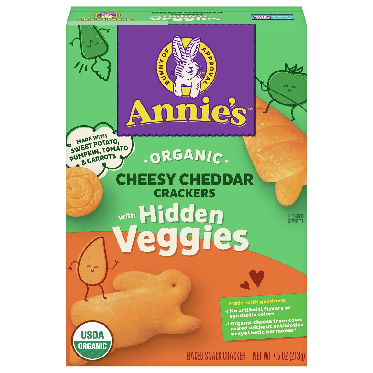 slide 1 of 9, Annie's Cheesy Cheddar Crackers With Organic Hidden Veggies, 7.5 oz, 7.5 oz