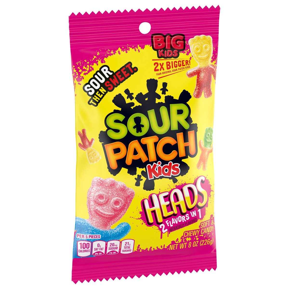 slide 4 of 9, SOUR PATCH KIDS Heads 2 Flavors in 1 Soft & Chewy Candy, 8 oz, 8 oz