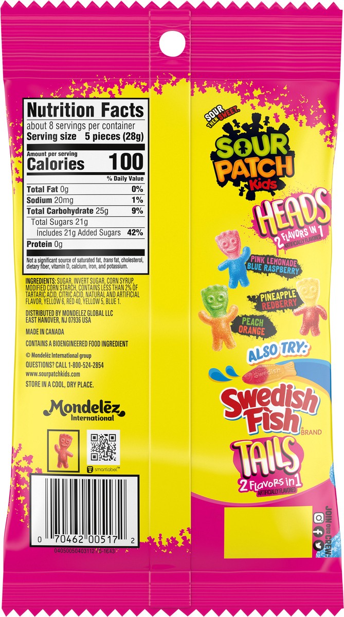 slide 5 of 9, SOUR PATCH KIDS Heads 2 Flavors in 1 Soft & Chewy Candy, 8 oz, 8 oz