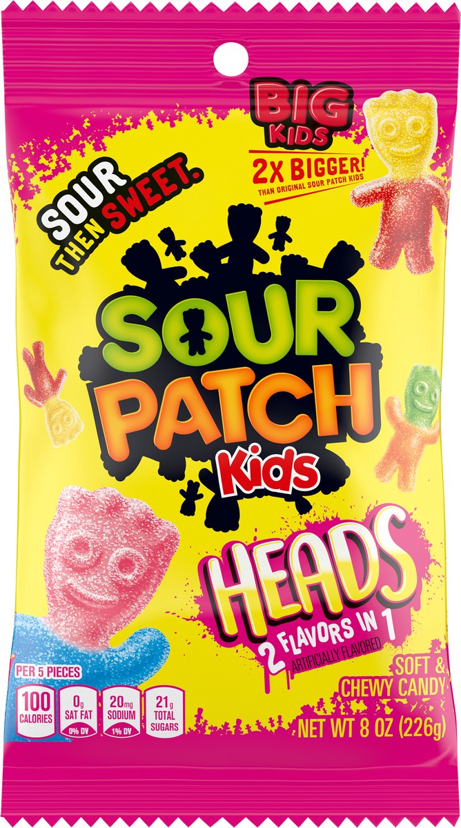 slide 6 of 9, SOUR PATCH KIDS Heads 2 Flavors in 1 Soft & Chewy Candy, 8 oz, 8 oz