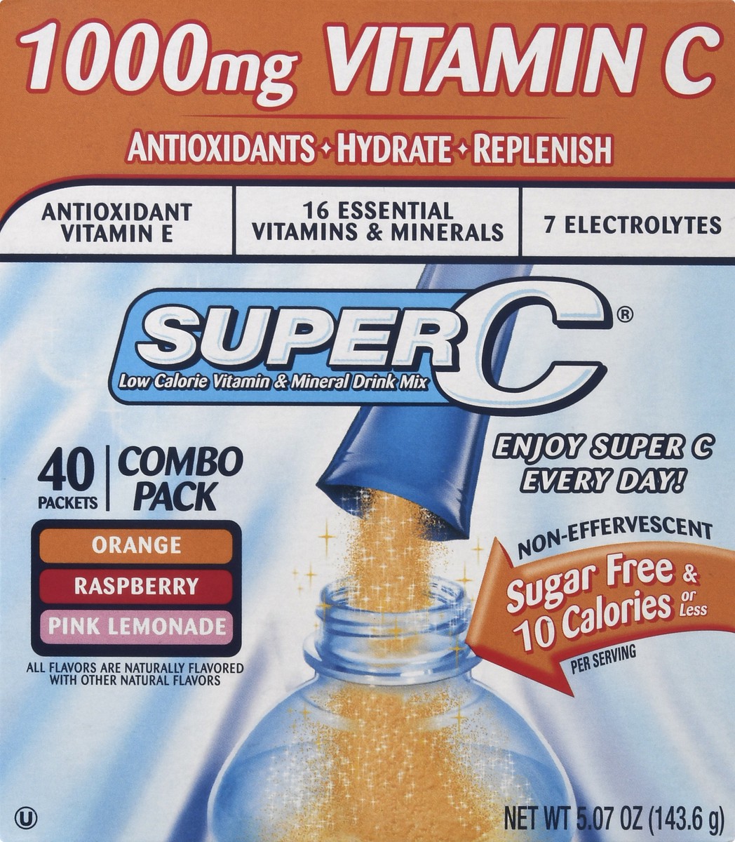 slide 9 of 10, Super C Combo Pack Orange/Raspberry/Pink Lemonade Drink Mix 40 ea, 40 ct