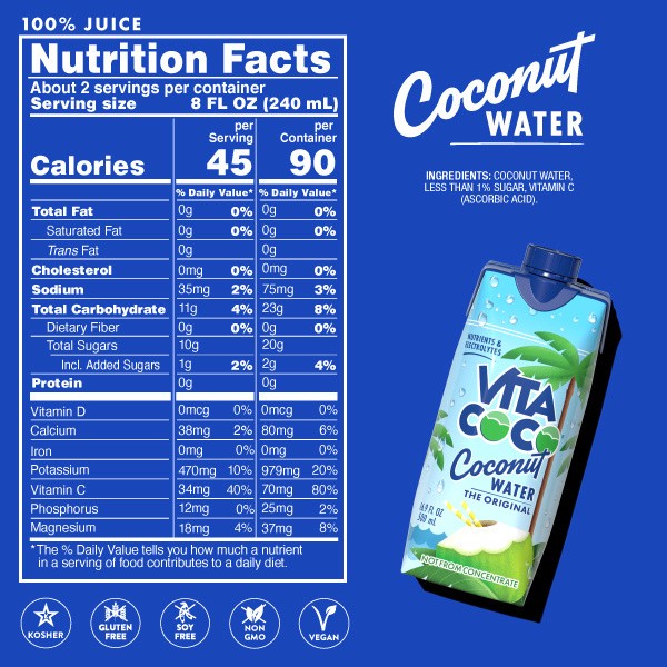 slide 2 of 5, Vita Coco Coconut Water, Original, 16.9oz Tetra (Pack of 4), 67.6 oz